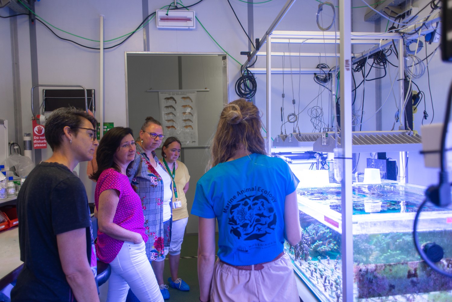 People standing around aquarium